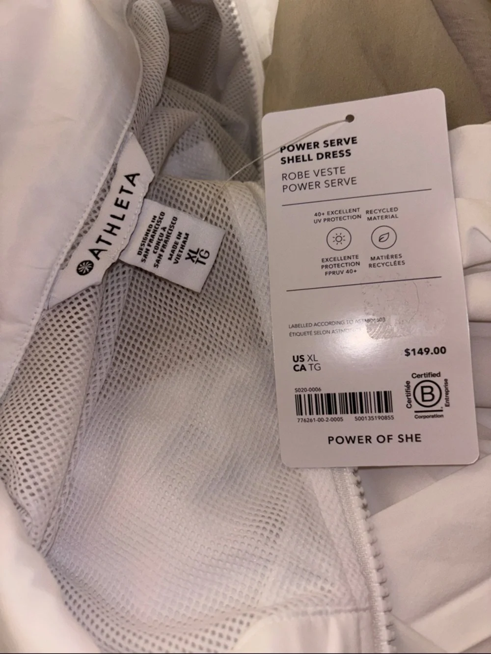 NWT Athleta Power Serve Shell Dress White/Taupe S/776261 - Picture 3 of 4